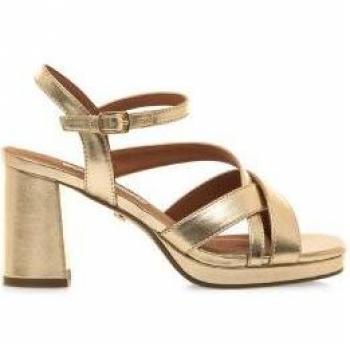 Sandalias de tacón mujer 68451 oro con cierre hebilla y puntera redonda