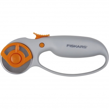 Fiskars 9521P - Cutter rotatorio con cuchilla de titanio, diámetro 45 mm, mango softgrip, 16.8 cm, gris