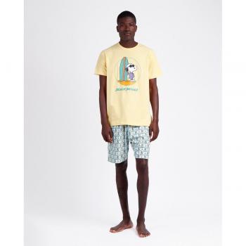 Pijama corto de hombre de punto amarillo con estampado Beach Beagle