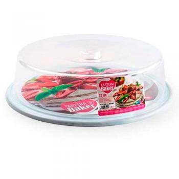 Tartera Portátil Redonda de Plástico Blanco con Tapa Alta - 32 cm Diámetro x 9 cm Altura