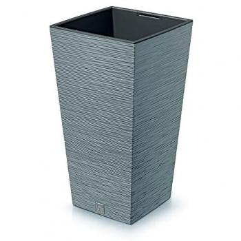Macetero FURU de Cemento con Depósito, 24x24x45 cm, Capacidad 7.5 L, Diseño con Relieve Espectacular