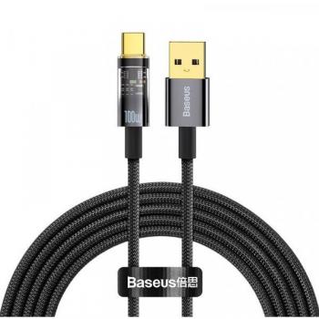 Cable USB-C Baseus Explorer 100W, 2m, Negro, Carga Rápida y Transferencia de Datos USB 3.0