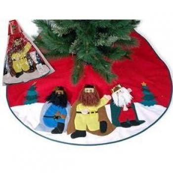 Tapete para pie de árbol navideño 3 Reyes Magos rojo Ø106 cm