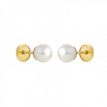 Pendientes de oro amarillo 18k con perlas cultivadas de 5mm y cierre de tornillo.