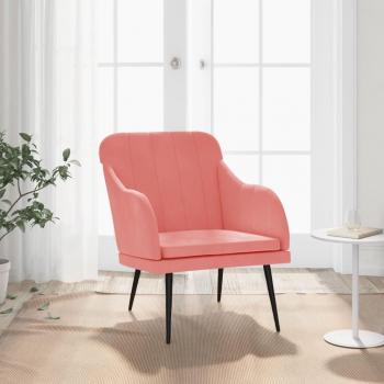 Sillón de terciopelo 63x76x80 cm en Gris claro, Gris oscuro y Rosa - Sillón cómodo para dormitorio y relax