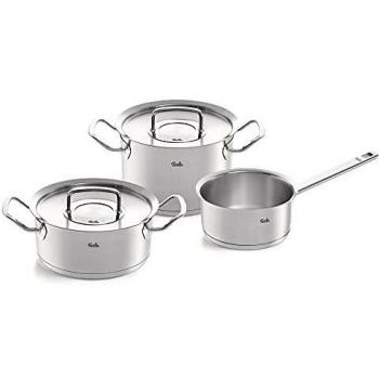Juego de ollas Fissler Original Profi Collection 3 piezas, acero inoxidable 18/10, incluye cacerola de 20 cm, olla para estofado de 20 cm y cacerola sin tapa de 16 cm,