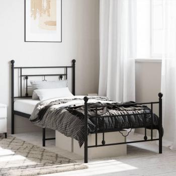 Cuadro redondo con cabecero y pediera de metal negro, estructura de cama con cabecero y estribo, dimensiones 90x190 cm