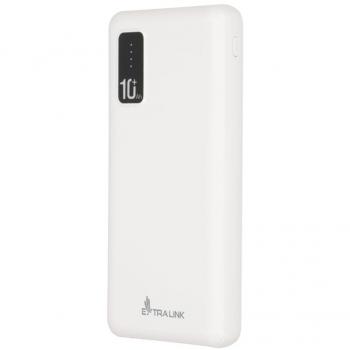 Power Bank Extralink EPB-098W 10000mAh 5V USB-C y Micro-USB, Batería de Polímero de Litio, Compacta y con Pantalla Digital, Color Blanco