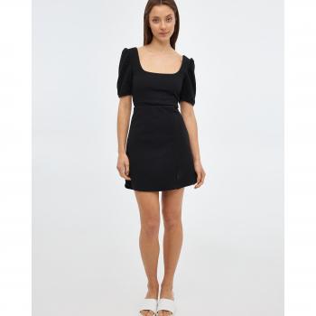 Vestido mini ajustado de manga corta y cuello cuadrado con tejido de textura y abertura en la espalda