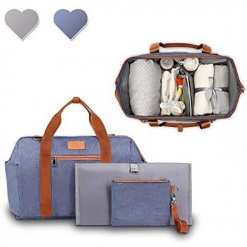 Lionelo Ida Blue Denim Diaper Bag with Changing Mat and Insulated Pockets