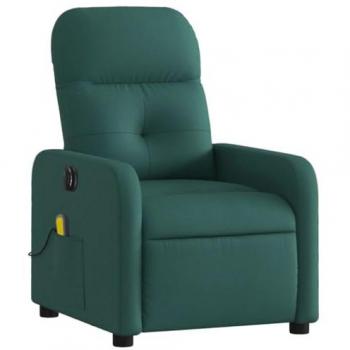 Sillón Reclinable de Masaje Eléctrico en Tela Verde Oscuro con Respaldo y Reposabrazos Ajustables