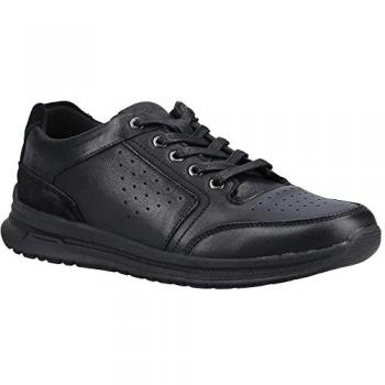 Hush Puppies Joseph Men's Black Leather Lace-Up Memory Foam Sneakers - Size UK 12