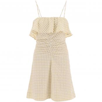 Ganni Ruffle Seersucker Mini Dress - Gingham Motif - Beige - Size 38 (6) - Female