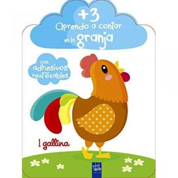 Aprendo a contar en la granja +3: 1 Gallina. Con adhesivos reutilizables