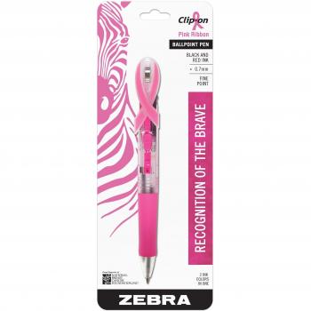 Breast Cancer Awareness Clip-On Ballpoint Retractable Pen, Black/Red Ink, Fine, Sold as 1 Each