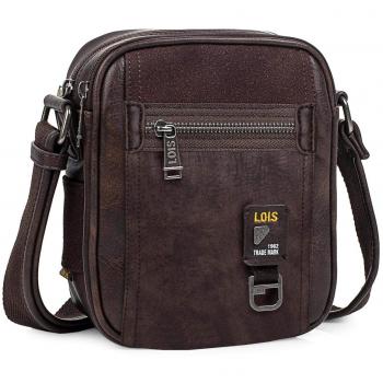 Lois - 96620 Bolso Bandolera Hombre. Bolsa de Mensajero al Hombro, Cierre con Cremallera. Múltiples Compartimentos. Piel sintética Polipiel, Color Marron