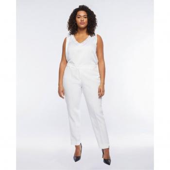 Pantalón recto de mujer liso con trabillas en color blanco