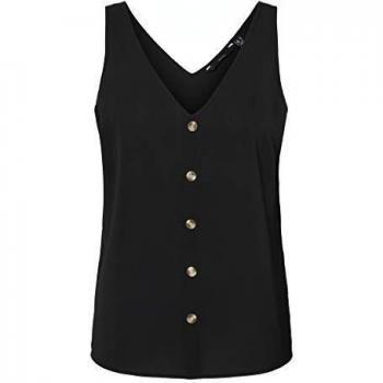 Vero Moda Vmsasha SL Button Top Noos Camiseta sin Mangas, Negro, M para Mujer