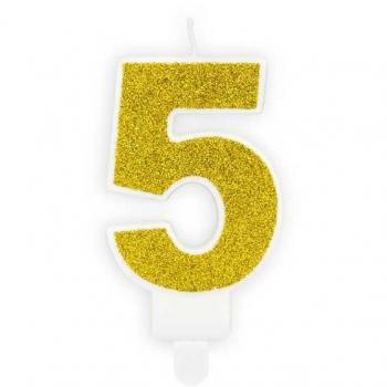 Vela de Cumpleaños Dorada Número 5 - Elegante y Brillante, 7cm