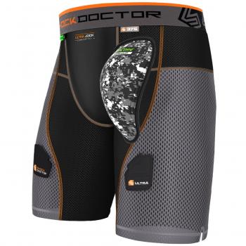 Shock Doctor AirCore Ultra PowerStride Pantalones Cortos de Hockey, Hombre, Negro/Gris, L