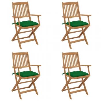 vidaXL Sillas de jardín plegables 4 uds cojines madera maciza de acacia