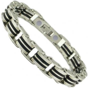 Pulsera Magnética Plata y Negro Energetix 4you 2140 Joyería Magnética en Acero Inoxidable tamaño XL/XXL