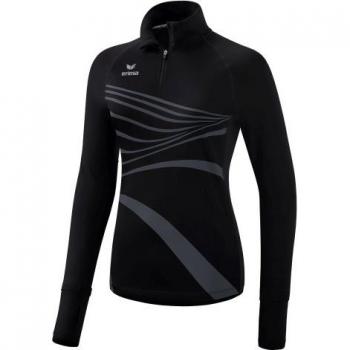 Erima Camiseta de Manga Larga con Media Cremallera Racing, color negro, para mujer, modelo 2.0