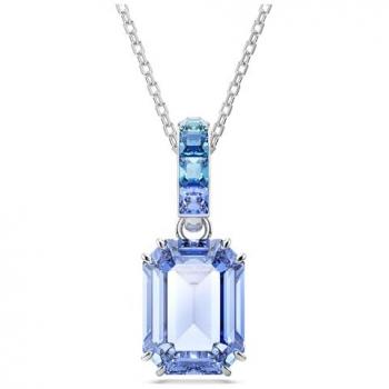 Collar Swarovski Millenia con colgante octagonal, bañado en rodio y cristales azules, tamaño único