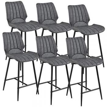 Set de 6 taburetes de barra Planica 102,5 x 46,5 x 51 cm Imitación ante PU Patas de metal Gris oscuro