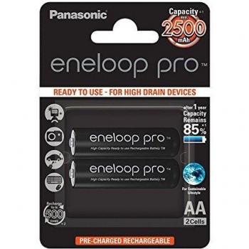 Panasonic eneloop pro ready-to use Ni-MH battery, AA/Mignon, 2-pack, min. 2500 mAh, 500-charge cycle life, with very high power performance and low self-discharge, rechargeable battery