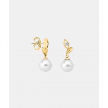 Pendientes Selene Majorica con perla blanca de 8mm y circonitas doradas