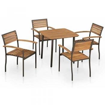 vidaXL 5 Piece Outdoor Dining Set Solid Acacia Wood and Steel