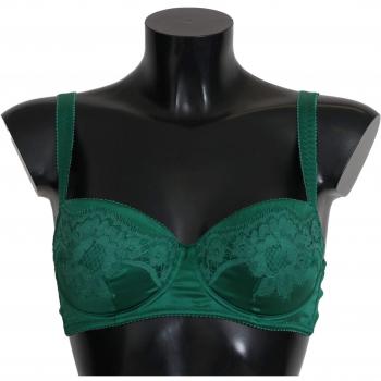 Dolce & Gabbana Green Silk Stretch Floral Lace Balconcino Bra Underwear - Size 2XS