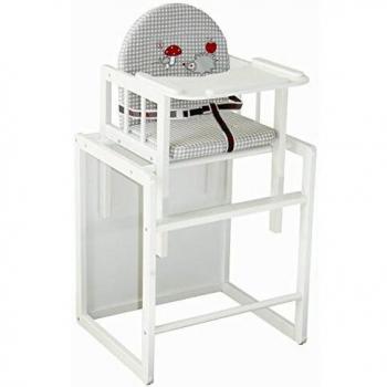 Trona Combi roba, trona con bandeja transformable en silla y mesa independientes, trona infantil de madera lacada en blanco, asiento tapizado en diseño 'Adam & Eule'.