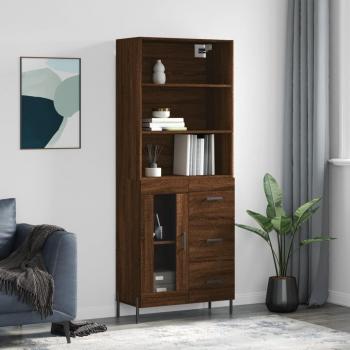 Aparador alto de madera contrachapada marrón roble 69,5x34x180 cm