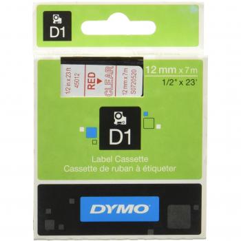 Dymo D1 Estándar Cintas Autoadhesivas para Impresoras LabelManager, Rollo de 12 mm x 7 m, Rojo sobre Transparente