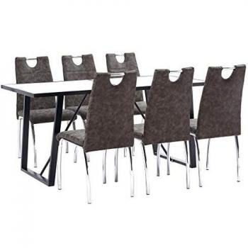vidaXL Juego de Comedor 7 Piezas Cuero Sintético Mobiliario Decoración Interior Casa Hogar Robusto Duradero Resistente Funcional Práctico Útil Marrón