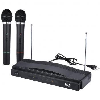 Andoer® Estudio Inalámbrico Mic Sistema de Micrófono Remoto Kit FM Transmisor Receptor con Cable de Audio para KTV Enseñanza Mostrar