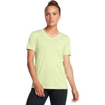 Camiseta de mujer Tech™ Twist V-Neck Under Armour, color verde, talla XS, diseño ligero y transpirable, tecnología anti-olores, ajuste cómodo para actividades fitness