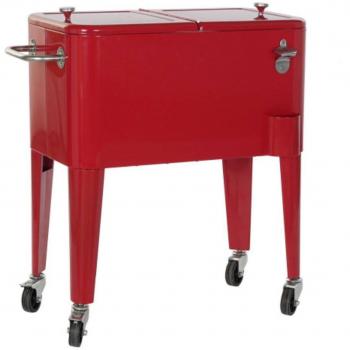 Nevera de Jardín Roja con Ruedas de Acero y Polipropileno 56 L (74 x 43 x 80 cm)