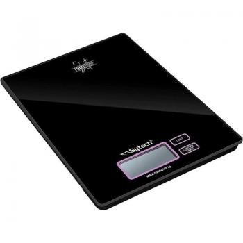 Sytech Foodeasy SY-BS516NG Báscula de Cocina Digital, Diseño Slim, Capacidad 5 Kg, Colores Negro/Gris/Blanco, Superficie de Vidrio Templado, 4 Sen