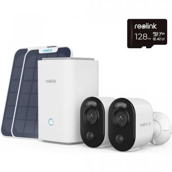 Kit de Seguridad Reolink Hub 1 con 2 Cámaras Argus B350 y 2 Paneles Solares, Resolución 4K, Incluye Tarjeta microSD de 128 GB