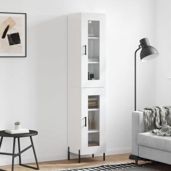 Aparador alto de madera contrachapada blanco brillo 34,5x34x180 cm