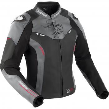 Bering Chaqueta de Moto Mujer Snap Negro-Gris - Chaqueta de cuero/textil, color negro y gris, talla 46