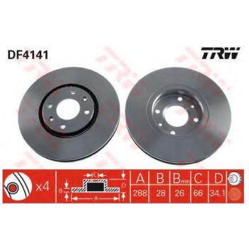 Disco de freno TRW DF4141, ventilado, 1 pieza, frente
