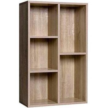 Estantería de libros de madera con 5 compartimentos, dimensiones 50x24x80 cm, disponible en colores blanco, marrón rústico y roble
