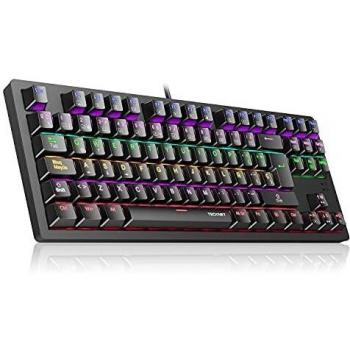 TECKNET Teclado Mecánico Gaming Español con Ñ, Teclado Mecanico Switch Blue TKL con 88 Teclas, 9 Modos Retroiluminados con Luces, USB Cable 1.8M, Robusto para Gamer Jugar y Programar