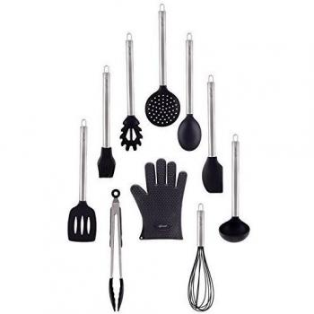 Utensilios De Cocina Conjunto, 10 Piezas Silicona Y Cocina Acero Inoxidable, Por Chef Essential