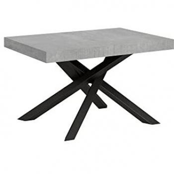 Mesa extensible Volantis 90x130/390 cm con estructura de antracita y superficie de hormigón