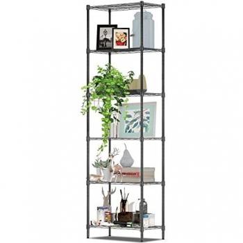 BATHWA 6 Estante estantería baño Metal Estante Estantería de Cocina con Ganchos Laterales de Cromado 54 x 29 x 160 cm, Negro